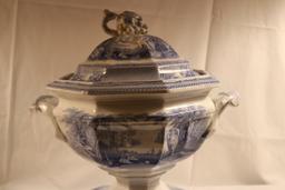 Large Blue & White Porcelain Tureen and Underplate