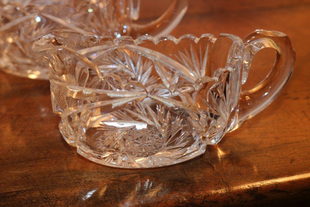 Cut Crystal Bowl & Cut Glass Cream and Sugar