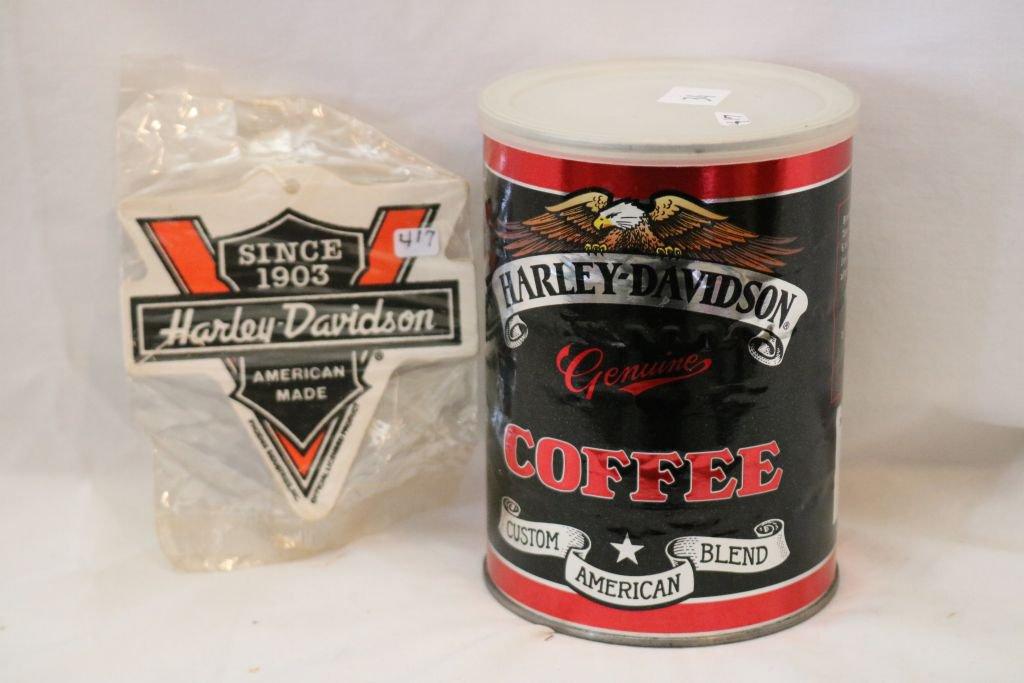 A Harley Davidson Unopened Can of Coffee and a Harley Davidson String Tag