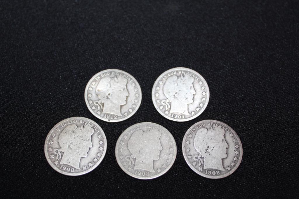 5 Barber Silver Half Dollars