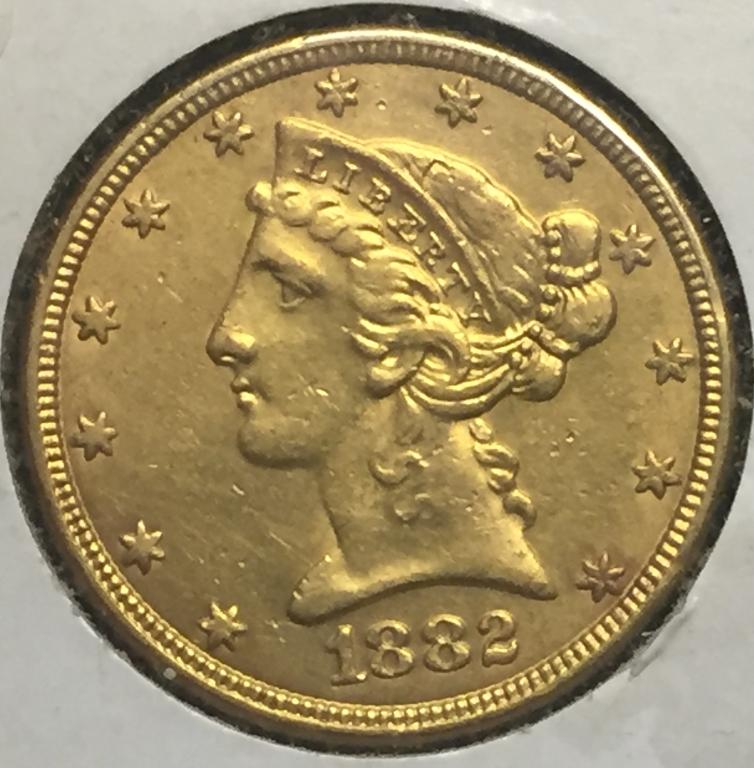 1882 U.S. Gold $5 Liberty Coin