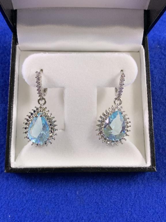 4ct Blue Topaz Earrings