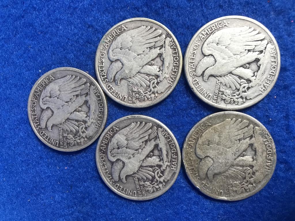 (5) Walking Liberty Silver Half Dollars