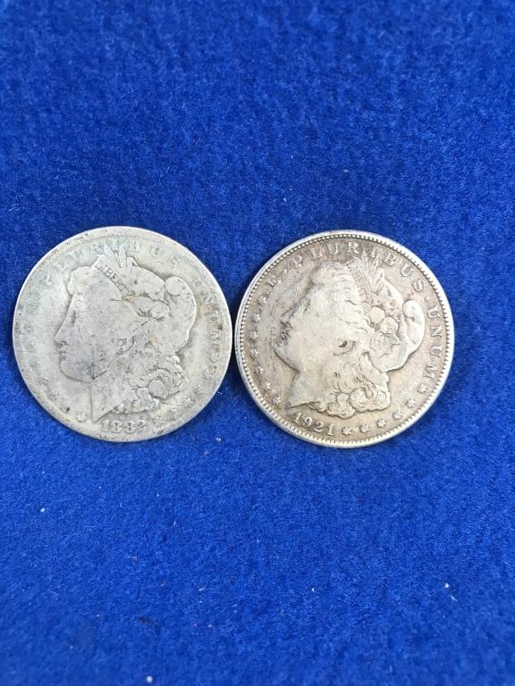 (2) Morgan Silver Dollars