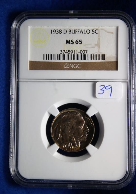 1938-D, MS65, NGC Buffalo Indian Head Nickel 5C