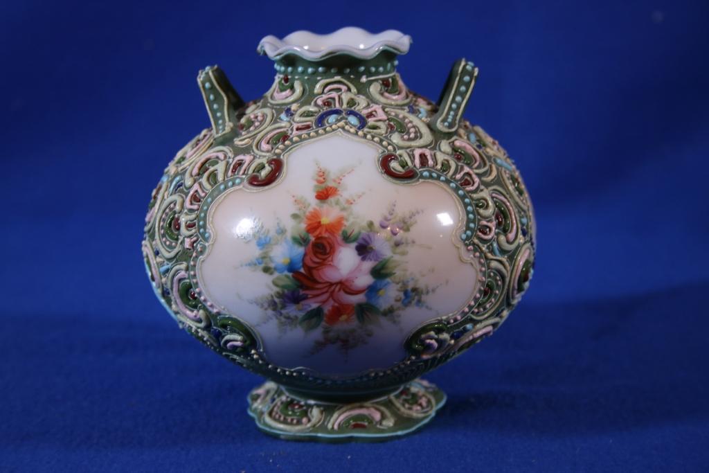 Moriage China Handled Vase, Floral