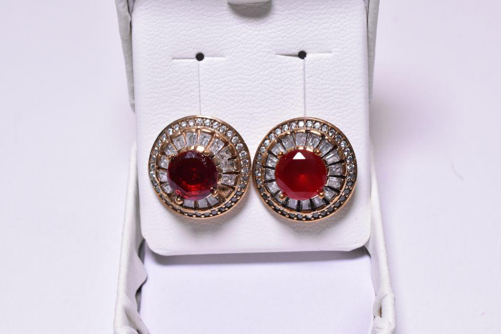 Round Cut Ruby Dinner Earrings