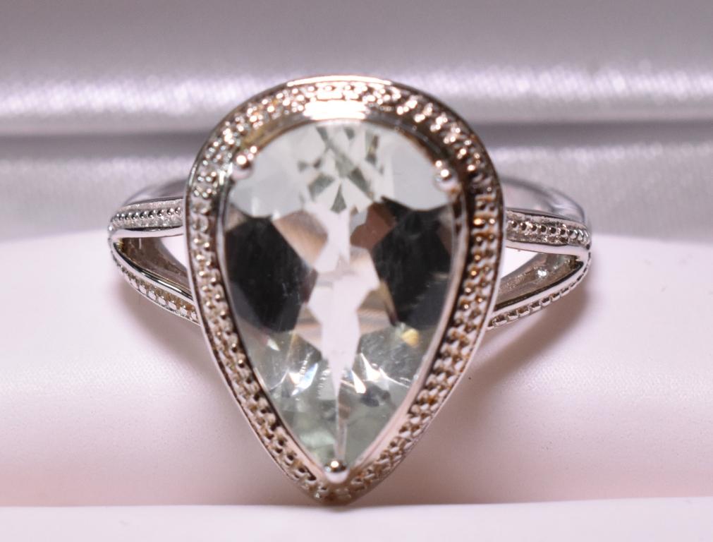 Pear Cut Green Amethyst Evening Ring