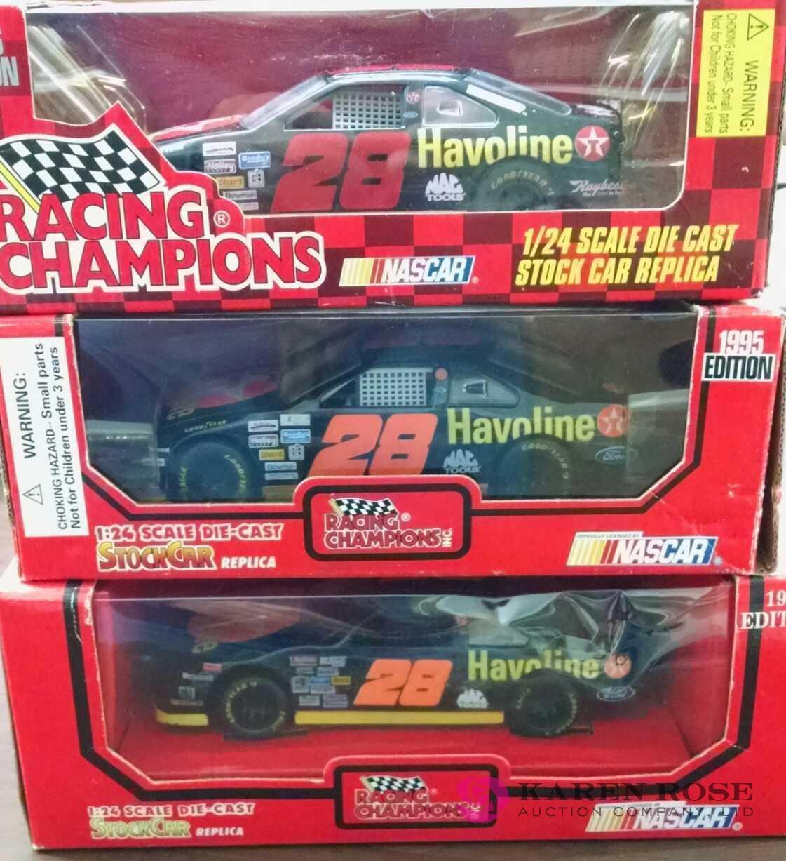 Three 1/24th scale diecast Havoline NASCARs