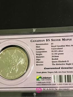 Canadian five dollar silver maple leaf