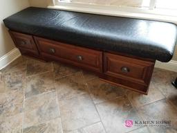 Wooden Bench with Patterened Black Cushioned Top