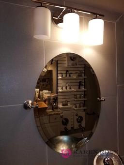 Bathroom vanity, vessel sink, mirror and light fixture