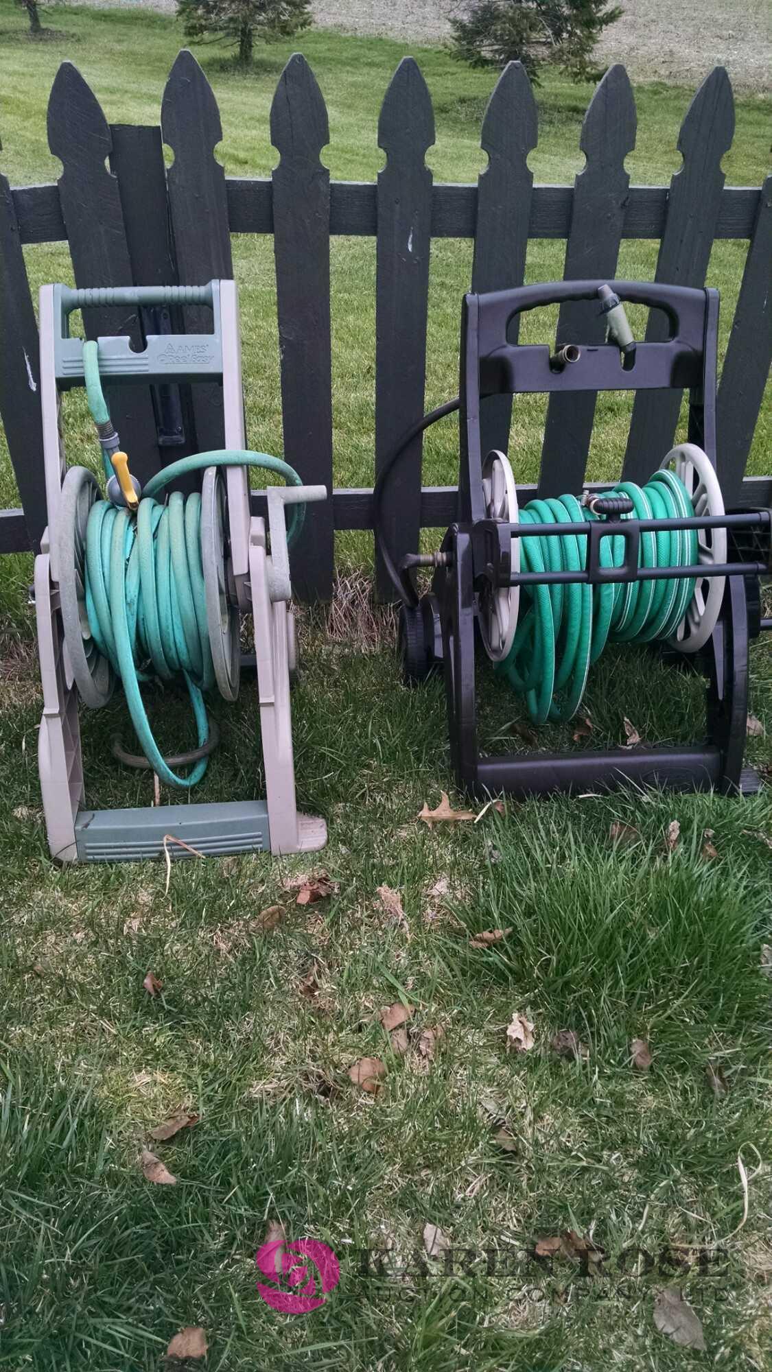 To garden hose reels with garden hoses