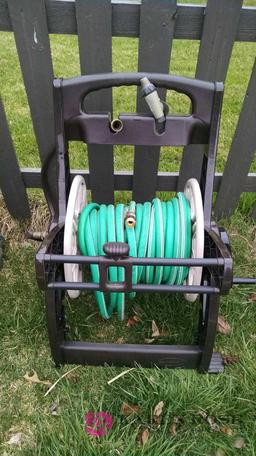 To garden hose reels with garden hoses