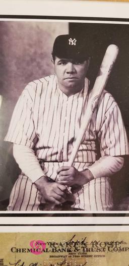 Framed Picture of Babe Ruth with Check