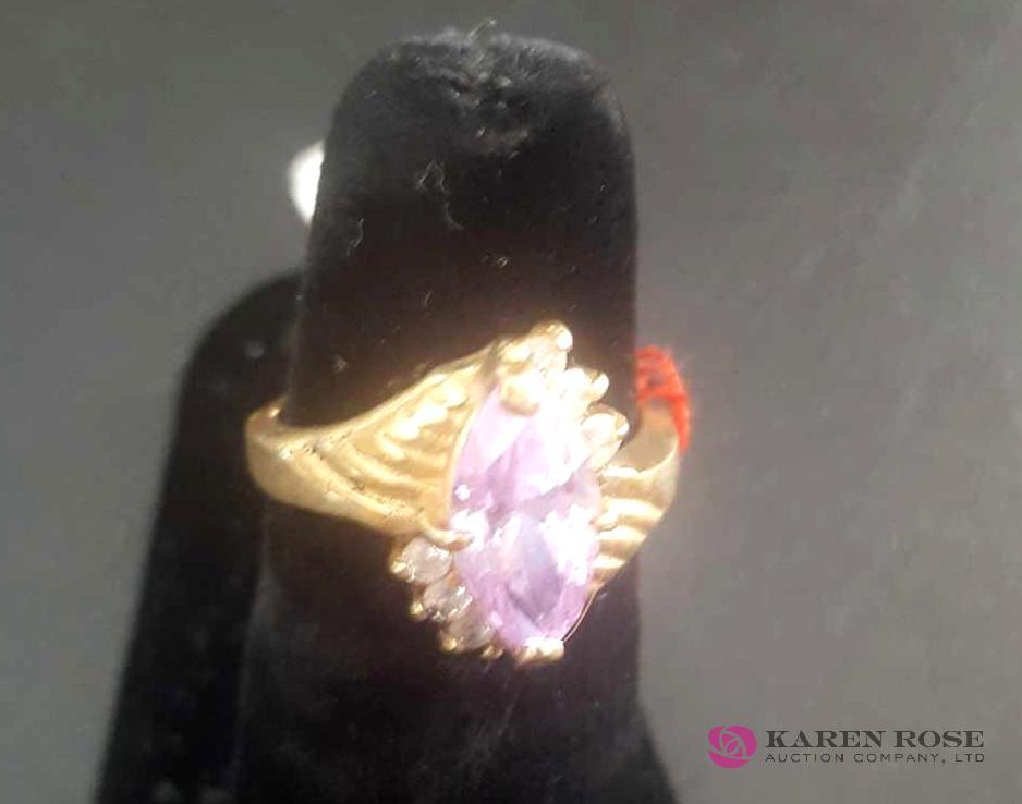 10 karat gold ring with light purple stone