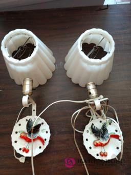 Two Wall Lamps With Plastic Shades