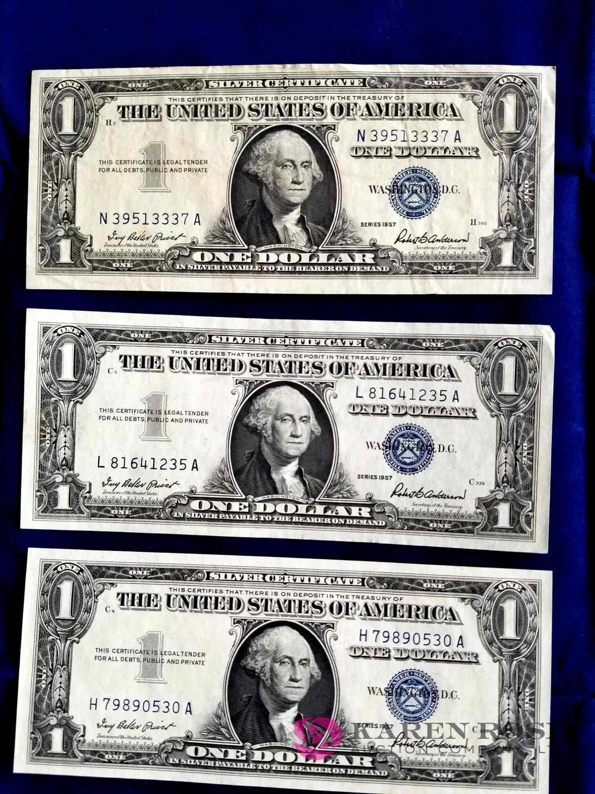 Three One Dollar Silver Certificates