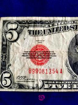 1928 Red Seal Five Dollar Bill