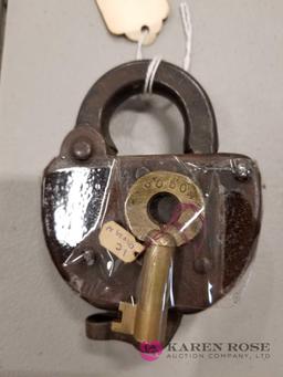 Vintage Illinois Central Railroad Lock With Key