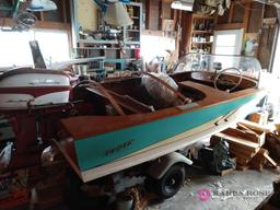 Vintage Elgin hand crafted wood boat with Johnson seahorse 35 , REGISTERED HOME BUILT, DAD BUILT