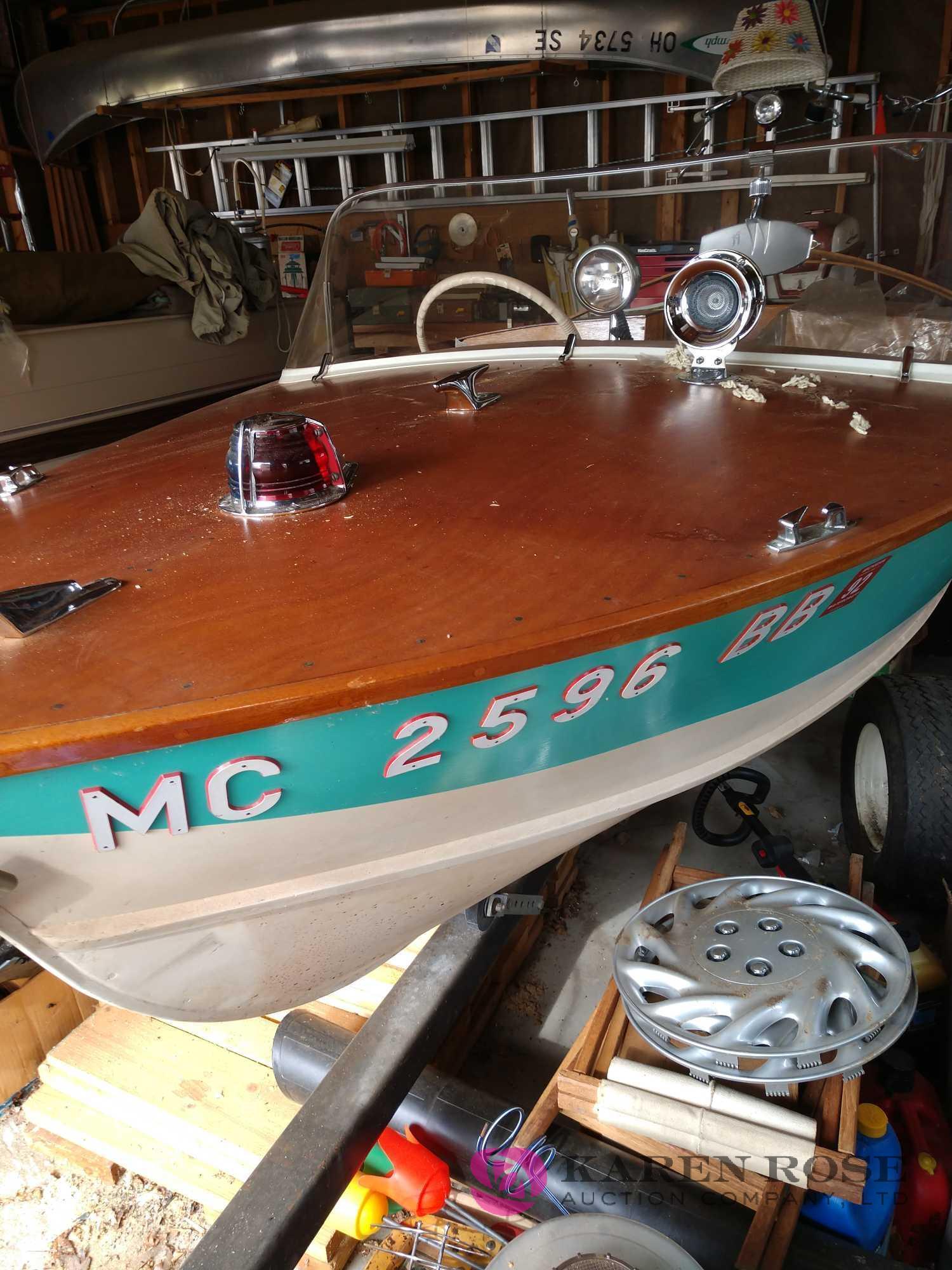 Vintage Elgin hand crafted wood boat with Johnson seahorse 35 , REGISTERED HOME BUILT, DAD BUILT