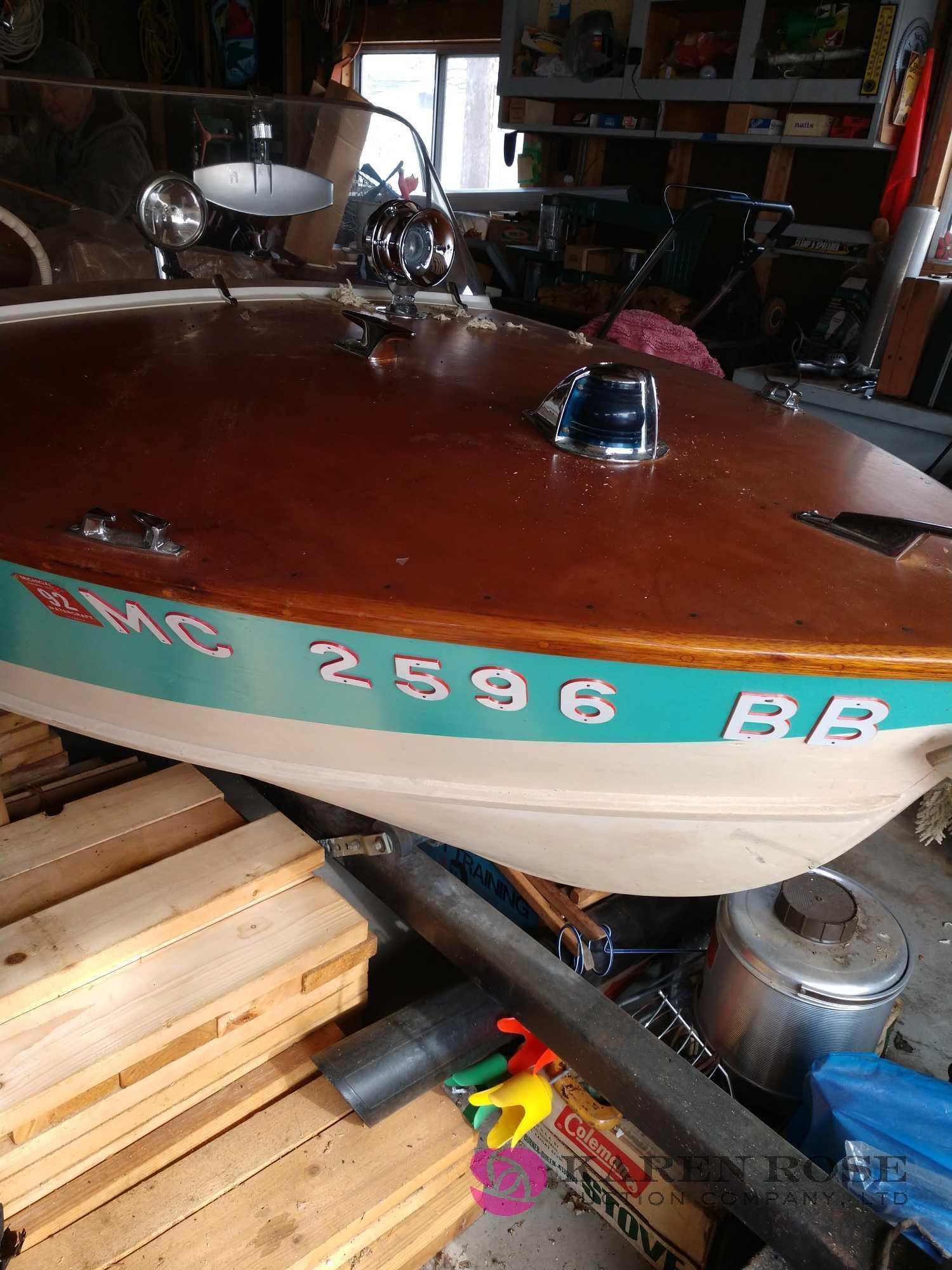 Vintage Elgin hand crafted wood boat with Johnson seahorse 35 , REGISTERED HOME BUILT, DAD BUILT