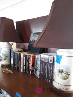 Top row books, lamps and book ends.