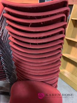 22 red stackable chairs with rolling cart