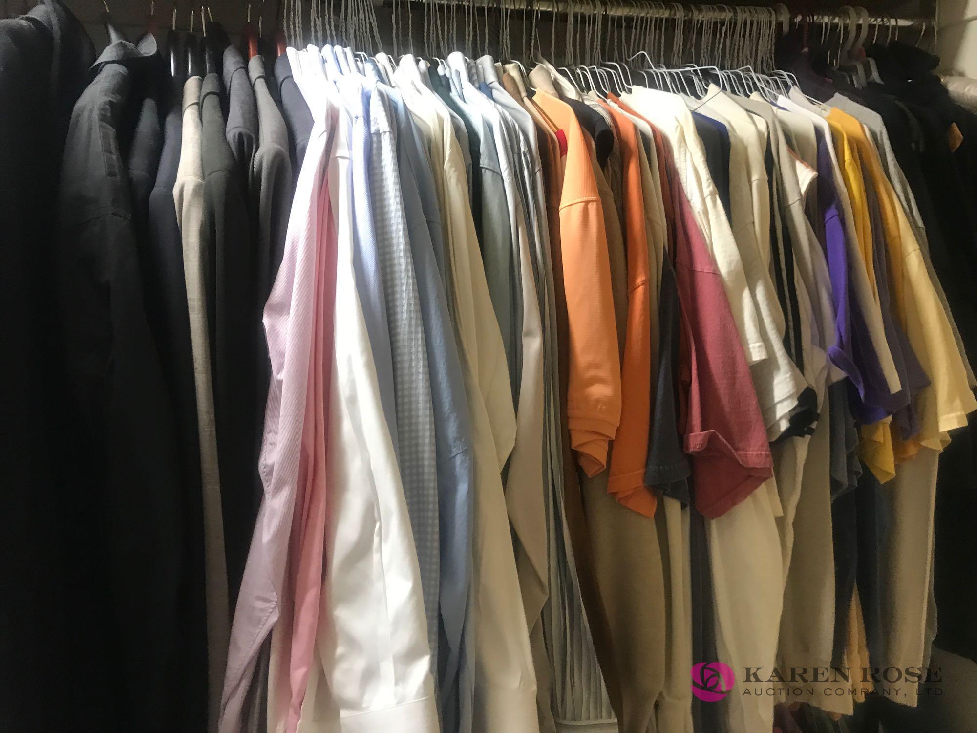 Large lot of coats, dress shirts ,everyday shirts pants size large and xlarge