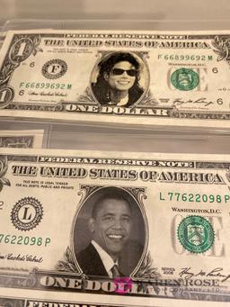 Lot of seven celebrity dollar bills
