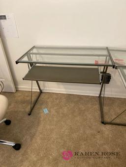 Glass and metal corner computer desk