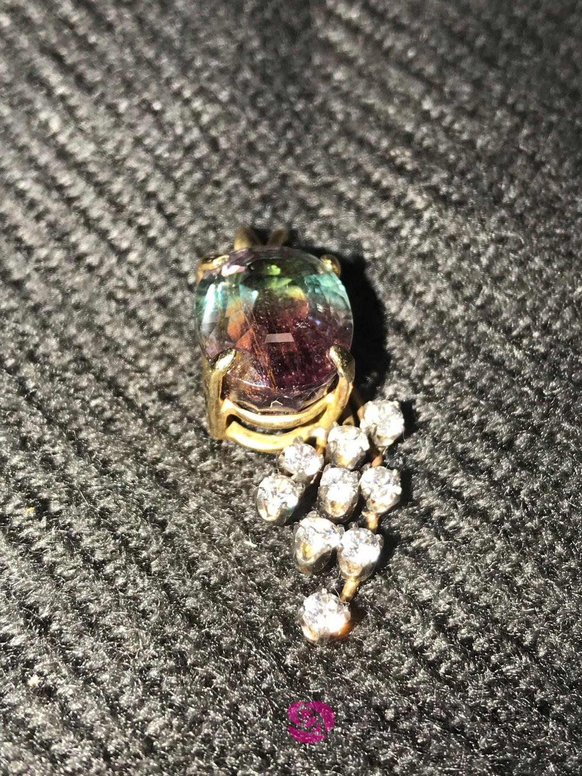 14kt gold watermelon tourmaline w/ diamond