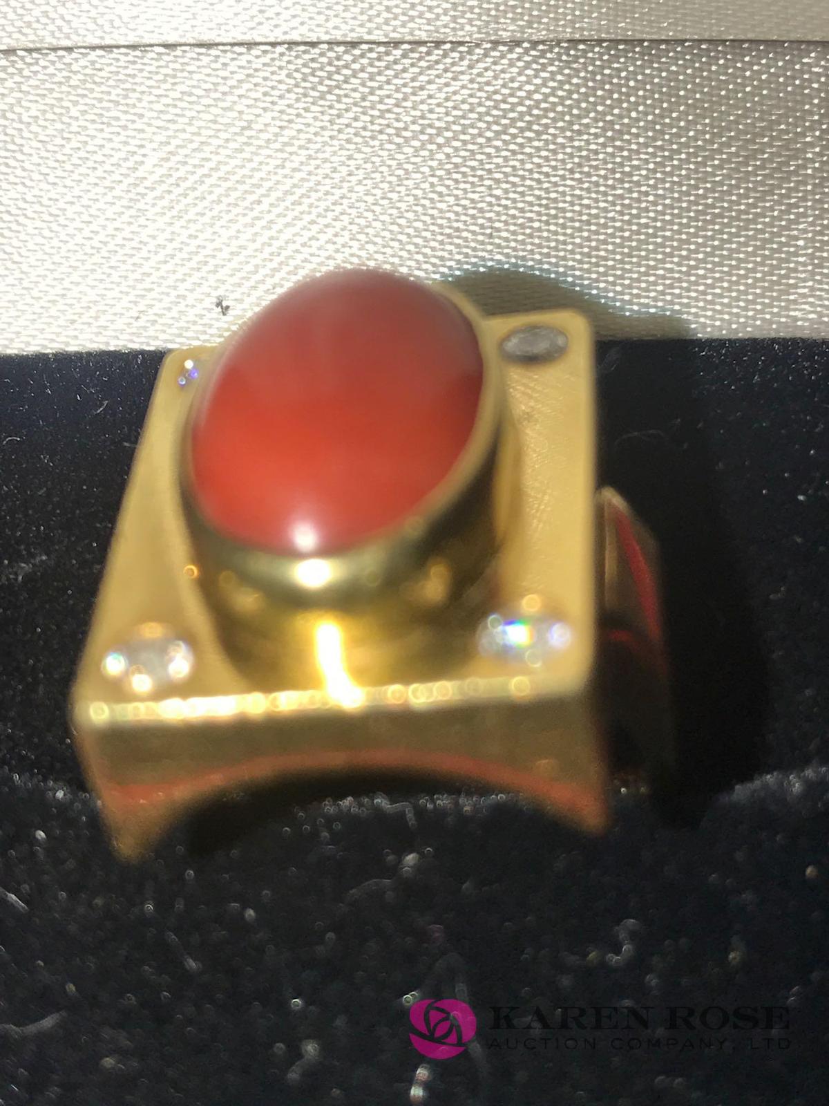 18kt gold coral & diamond 1960?s Ring
