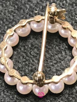 Mikimoto 14kt pearl pin signed