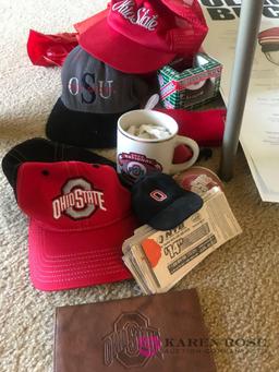 Lot of Ohio state hats-rain poncho-posters- banners