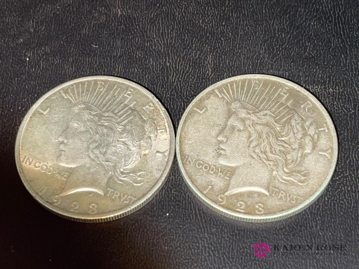 Two 1923 peace dollars