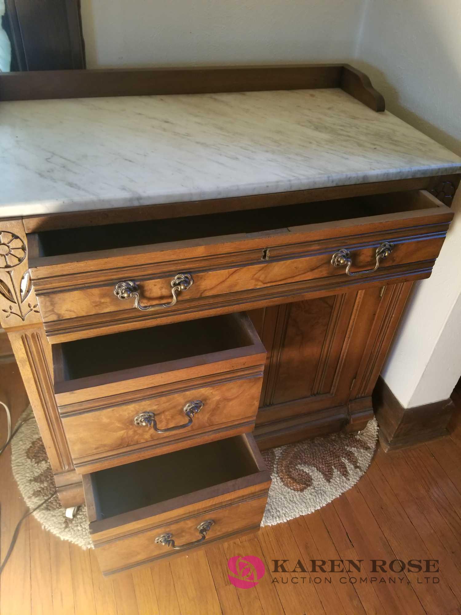 LR - Vintage Marble Top Cabinet