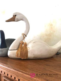 2- wooden Swans figures made in Canada