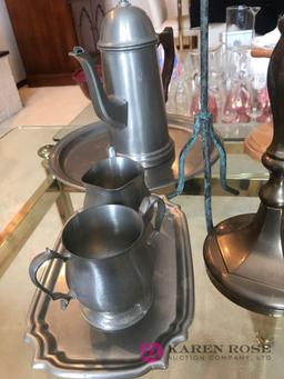 pewter pieces/candle stick holders/brass