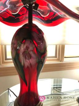 Glass creations by Charles Lotton Red Floral lamp