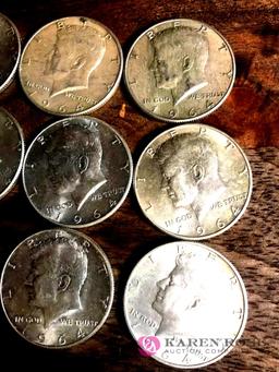 11- Silver Kennedy Half Dollars 1964