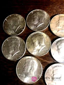 11- Silver Kennedy Half Dollars 1964