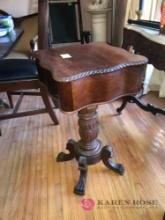 Antique footed lamp table 16 in x 16 in 28 in tall