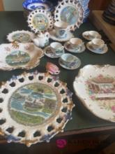 souvenir decorative plates and tea cups Seaworld, Niagara Falls, Wisconsin dells, smoky mountains,