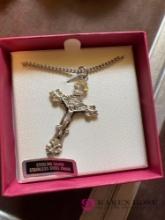sterling silver stainless Steel chain cross necklace new