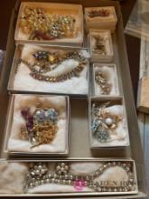 vintage costume jewelry necklaces, clip on earrings pins
