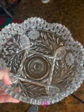 9in round cut glass bowl