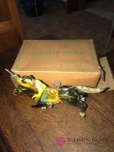 Vintage Louis Marx cowboy rider tin wind up with box