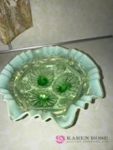 Vintage green Opal ruffled 8 in bowl